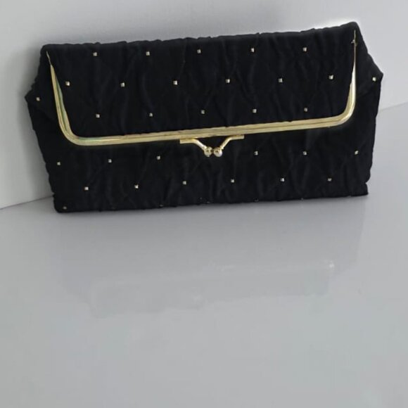 Oscar De La Renta Black with Gold beads Clutch Bag with Mirror LIKE NEW! - Picture 9 of 10
